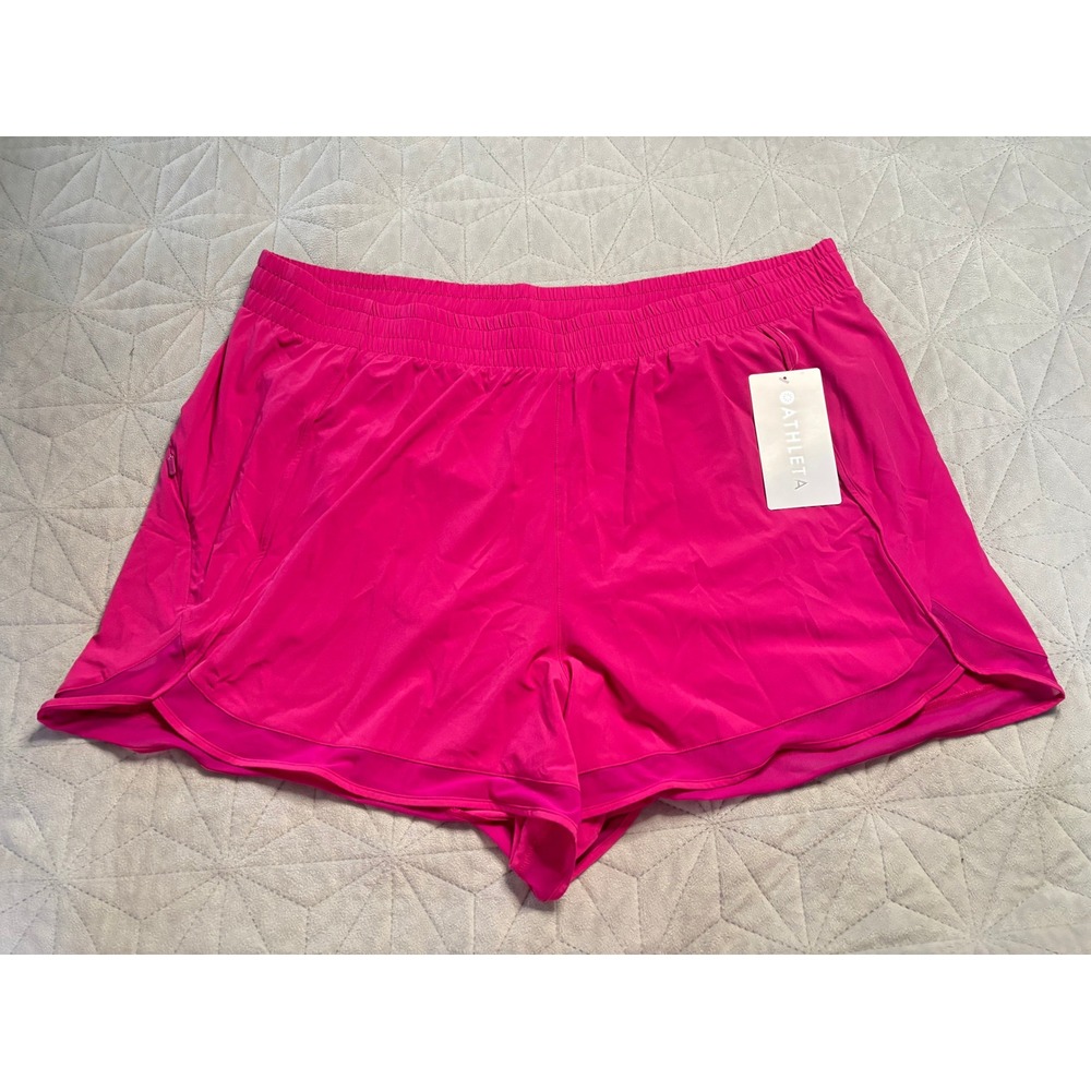 Athleta Mesh Racer Run 4" Short Womens 2X Pink New Mesh Trim Zip Pocket